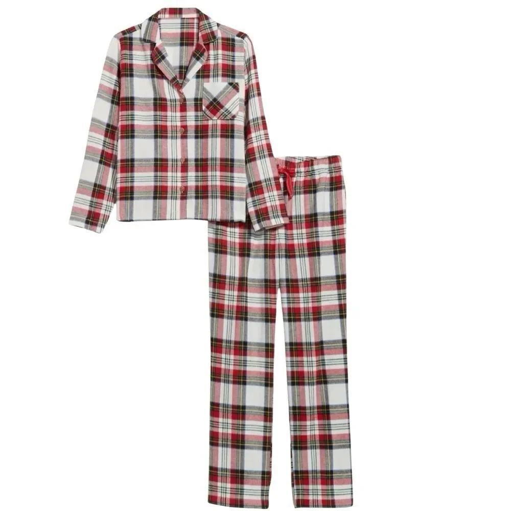NWT Old Navy Printed Flannel Pajama Set White Plaid Tartan Plus Size 4X